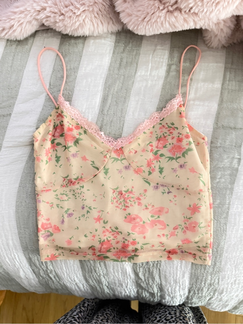 Floral Lace-Trim tank Top - Pink Floral